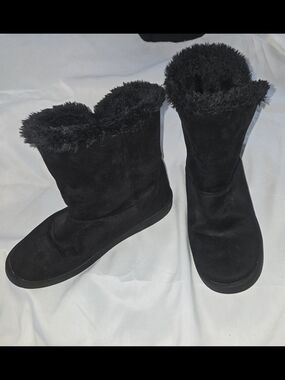 Roebuck & Co. Fiona Black Faux Suede Faux Fur Lined Winter Boots Women's Size 8